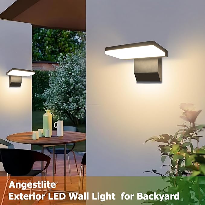Modern Outdoor Wall Light 18W 1980LM Black Aluminum Patio Wall Sconce IP65 Waterproof LED Porch Lights 3000K Foldable Exterior Lighting Fixtures for House Garden Garage