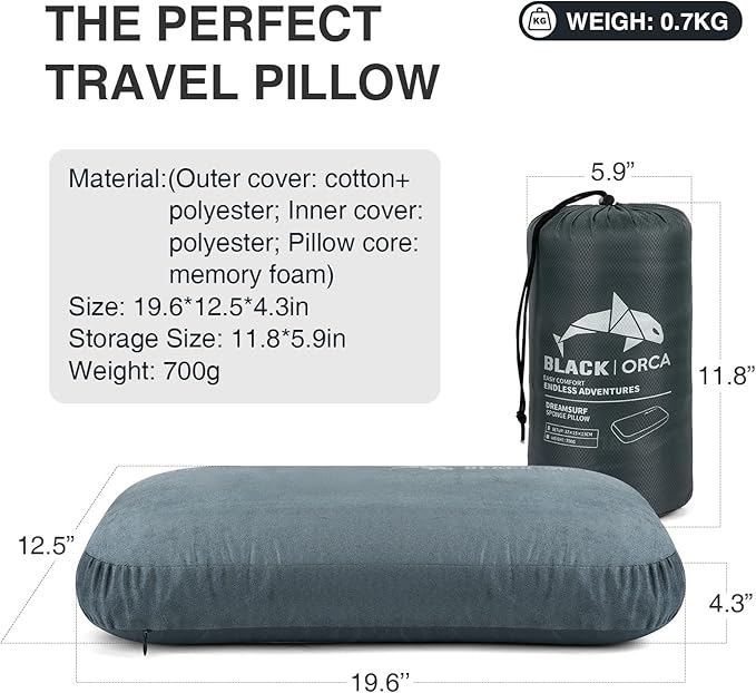 Memory Foam Camping Pillow Lightweight &amp Portable Travel Pillow Backpacking Pillow with Removable Cover Ergonomic Pillows Neck Lumbar Support for Outdoor Camp Hiking Backpacking Sleep