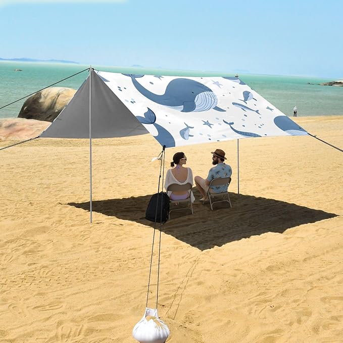 Happy Whale Camping Sun Shelter Beach Tent Portable Beach Sun Shade Outdoor Canopy for Camping Trips Fishing Picnic