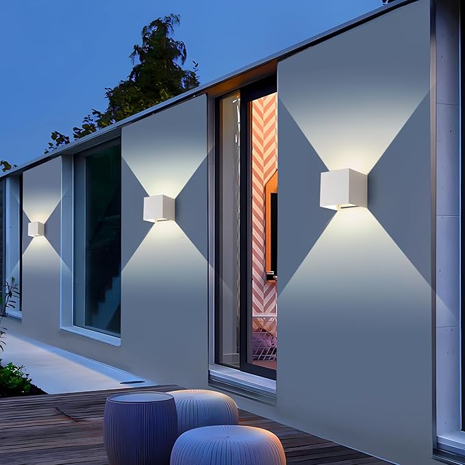 Outdoor Wall Lights &amp Indoor Wall Sconce White Square Wall Sconces Lights3000K/4000K/6500K15W Outdoor SconceWaterproofRust-ResistantETL Listed1300LMAdjustable Beam(4.33 Inch1 Pack)