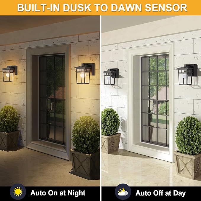 Porch Light with GFCI Outlet Built in Dusk to Dawn Outdoor Lighting with Outlet Waterproof Anti-Rust Alunmium Exterior Wall Mount Fixture Outside Light for House Garage Front Door Bulb Included
