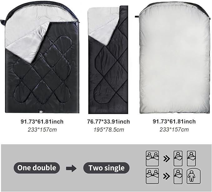 ShinHye Double Sleeping Bag for Adults with 2 Pillows Camping Sleeping Bags Flannel Cotton 2 Person Sleeping Bags XXL Queen Size Sleeping Bag for Cold Weather