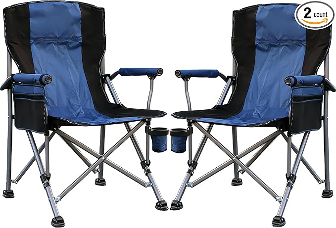 Camping Chair for Adults Heavy Duty Outdoor Patio Lawn Chairs Portable Support 350 LBS High Back Padded Oxford with Armrests Storage Bag Cup Holder for Outside Fishing Camping Foldable