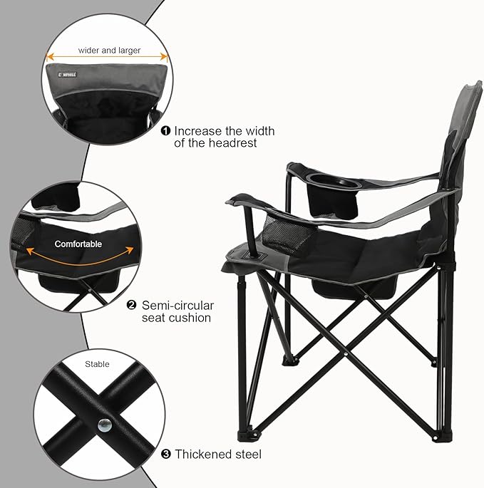 CAMPHILL Oversized Portable Camping Chairs Collapsible Outdoor Chairs with Pocket and Cup Holders Carry Bag for CampingTailgatesBeachand Sports