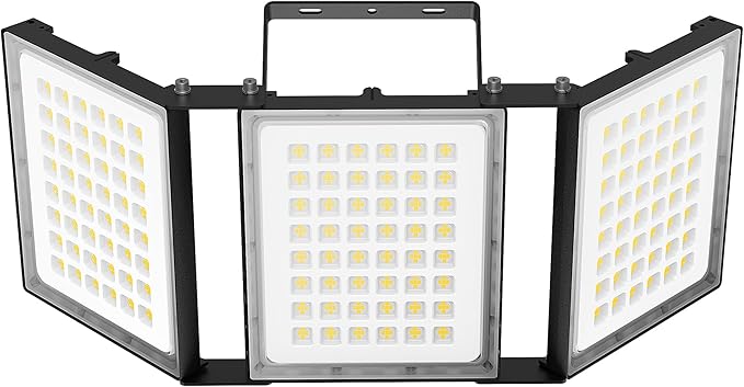 600W LED Outdoor Flood Light 60000LM Super Bright Stadium Light 6000K Daylight White IP66 Waterproof 3 Heads Adjustable Outdoor Floodlights for Backyard Parking Lot Stadium Field