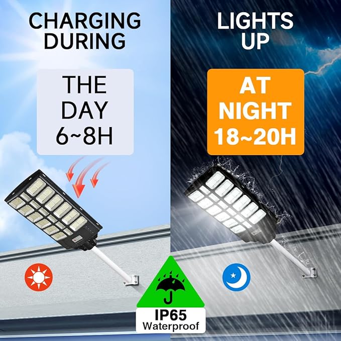 16000W Solar Street Lights Outdoor 100000 Lumens Dusk to Dawn Motion Sensor Security Flood Light with Remote Control Wireless Waterproof Perfect for GardenYard Street Parking lot