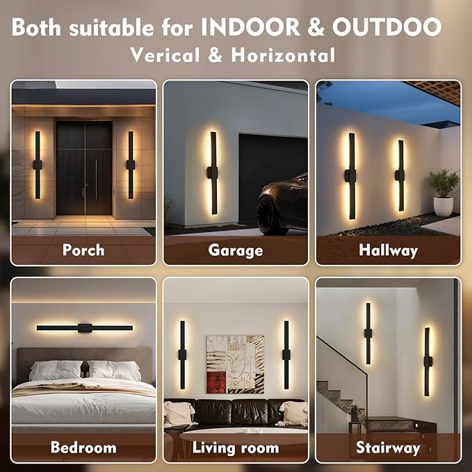 40.1inch Long Outdoor Modern LED Wall Light Waterproof IP65 Warm White Led Wall Mount Lighting Fixture Black Outdoor Wall Sconces Outside Lights for House Garage Front Door Patio 2Pack