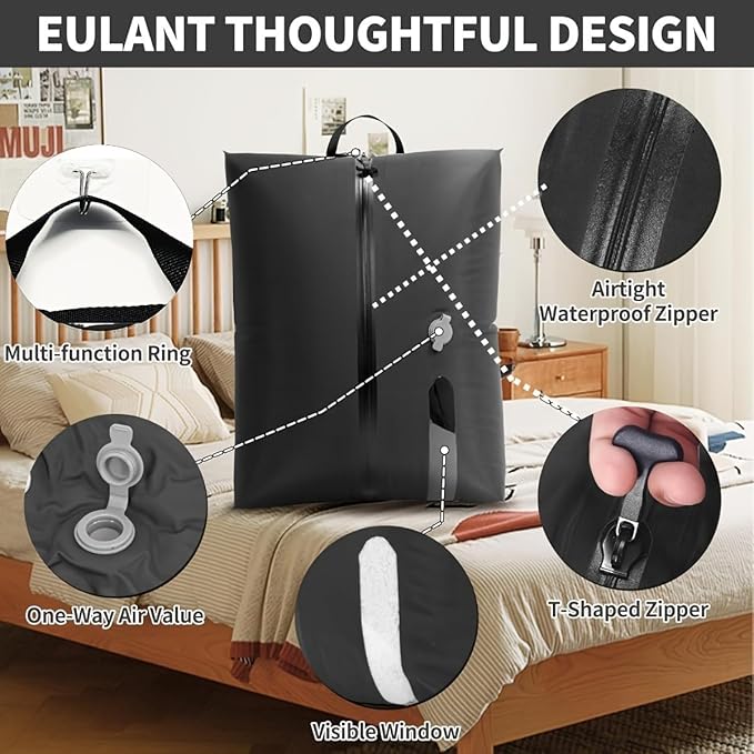 Vacuum compression bag travel storage bag portable clothing compression packaging bag waterproof and moisture-proof luggage organizer bag (Black windowed 17L+air pump+color box)