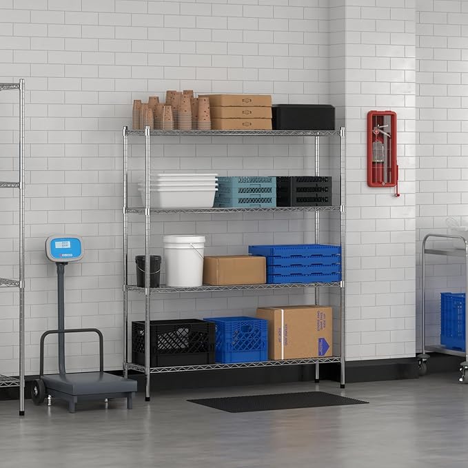 Commercial NSF Listed Chrome Stationary Wire Shelving Kit 14 x 54 x 64 with 4 Shelves Perfect for Warehouse Walk-in Refrigerator Freezer Grocery Store Restaurant Dishroom