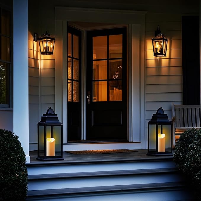 Amagic 4” x 9” Large Outdoor Waterproof Flameless Candles with Remote Battery Operated Candles with Timer Flickering Fake LED Pillar Candle for Patio Yard Porch Decor Ivory White Set of 2