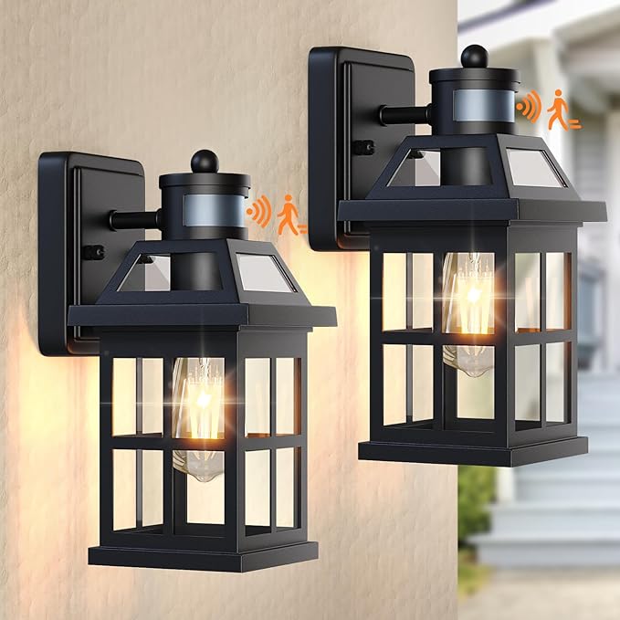 Motion Sensor Outdoor Light Fixtures 2-Pack Upgraded Anti-Rust Aluminum Outdoor Sconces Front Porch Lights Black Exterior Light Fixtures Dusk to Dawn Outside Lights House ETL Certified