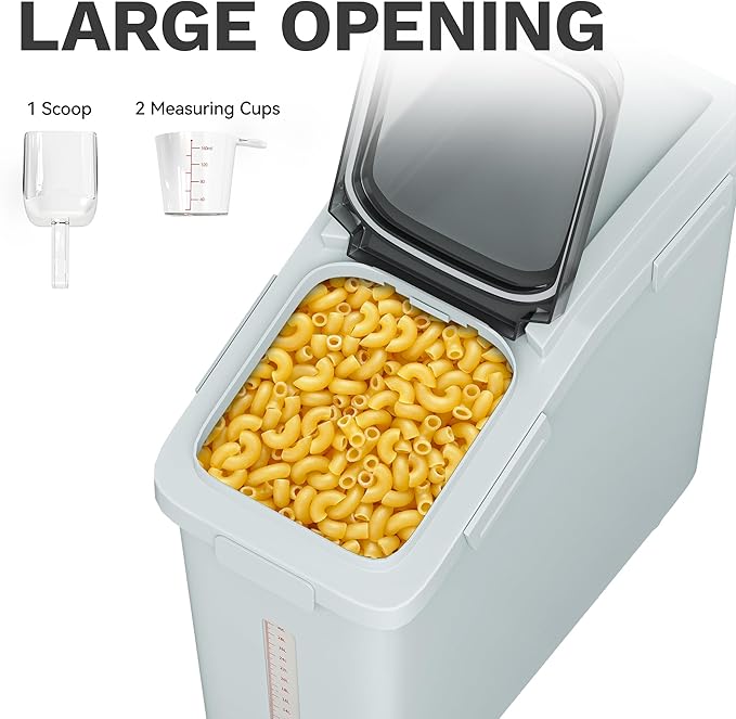 DWVO Large Ingredient Storage Bins 11.4-Gallon Flour Rice Food storage Containers Bins with Wheels Scoop and Airtight Lid for Dry Food Flour Cereal Grain Sugar Gray