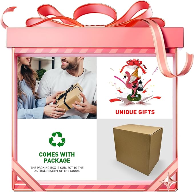 Gnomes Flamingo with Solar Lantern Whimsical Decor for Garden Yard Patio Lawn LED Lights - Unique Gift for Women Mom Friends(Red Gnomes)