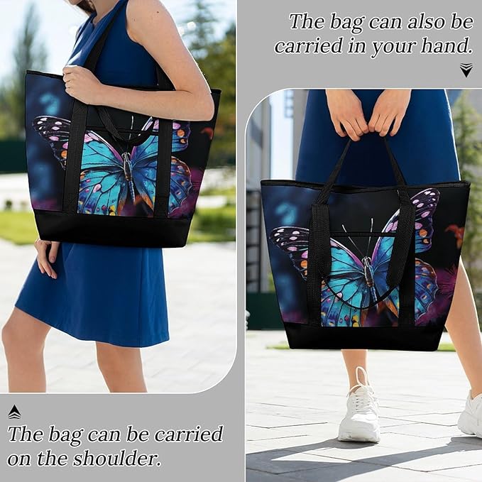 Insulated Shopping BagLarge Reusable Cooler Bags Charming Butterfly Printed Foldable Shopping BagTravel Waterproof Shoulder Bag