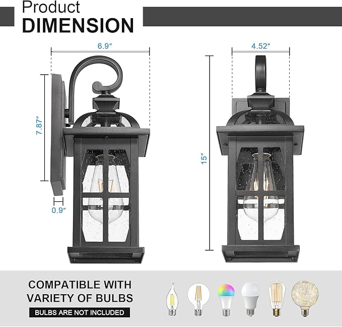 Darkaway Outdoor Wall Lights Exterior Light Fixture with Seeded Glass Aluminum Anti-Rust Exterior Lights Sconces Lighting for House Porch Yard Hallway Doorway Garage