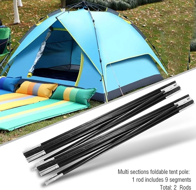 Tent Tarp Poles 4.9M Universal 9 Sections Fiberglass Camping Tent Pole Bars Camping Awning Poles Tent Pole Support Frames Kit Outdoor Support Rods Awning Frames Kit