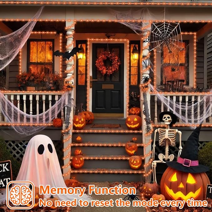 QITONG Orange Solar Rope Lights 2 Pack Each 33ft 100 LED String Lights Outdoor Fairy Lights in Clear Thin Tube with 8 Modes for Thanksgiving Fall Decor