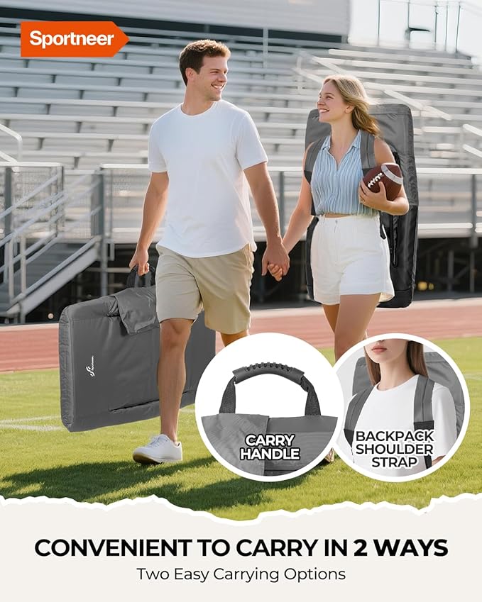 Sportneer Stadium Seats with Back Support: 2.5'' Thick Comfy Cushion 6 Adjustable Angle Bleacher Seat with Armrest - 2 Large Pockets 2 Cup Holders Stadium Chair for Sport Events Concerts Parks