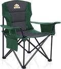 Oversized Folding Camping Chairs - 450 LBS Support Heavy Duty Camp Chair with Padded Cushion Portable Outside Chairs with Carry BagCooler Cup Holder for Outdoor Lawn Sports - Green