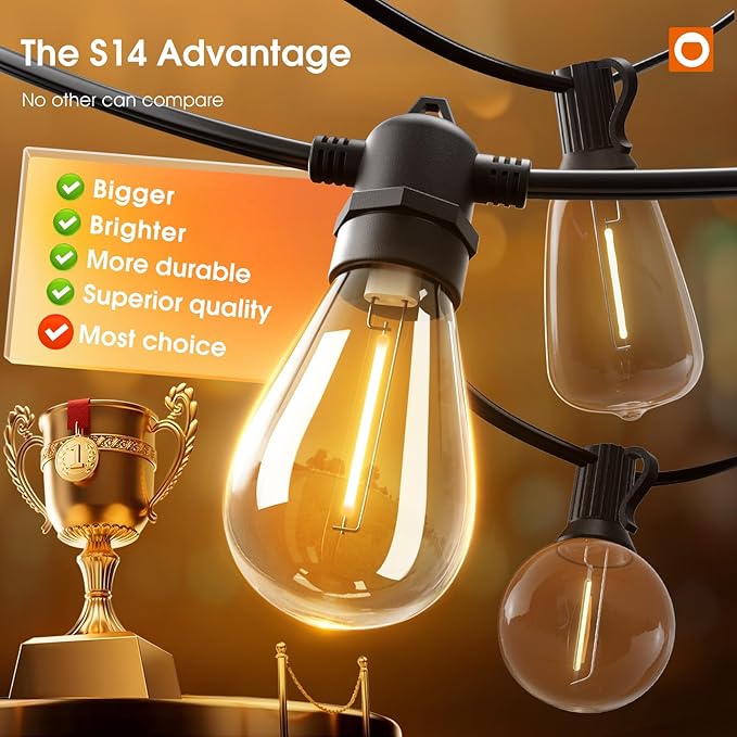 addlon 48FT(2FT Space) LED Outdoor String Lights with 24 Edison Shatterproof Bulbs Heavy-Duty and Weatherproof Strand Commercial Grade Patio Lights Decorative for Garden or Patio Black