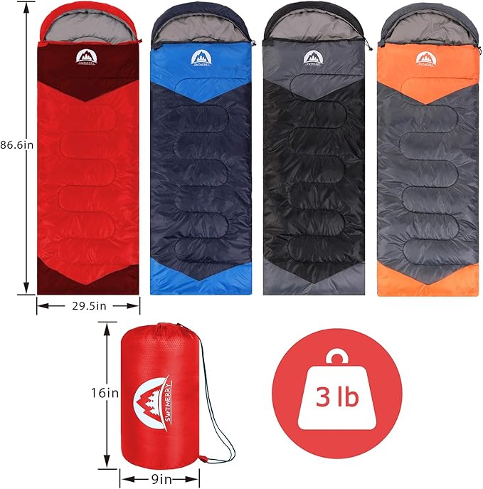 SWTMERRY Sleeping Bag 3 Seasons (Summer Spring Fall) Warm &amp Cool Weather - LightweightWaterproof Indoor &amp Outdoor Use for Kids Teens &amp Adults for Hiking and Camping