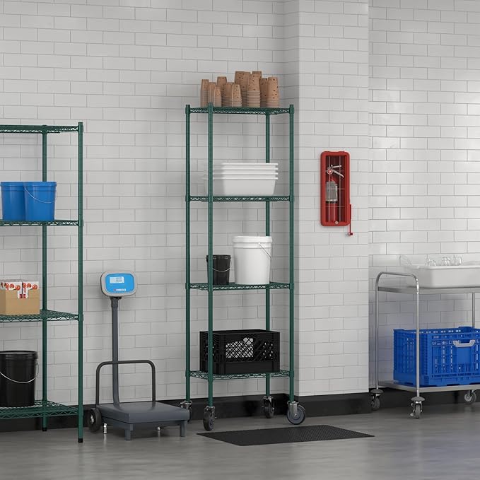 Commercial NSF Listed Green Epoxy Mobile Wire Shelving Kit 14 x 24 x 80 with 4 Shelves Perfect for Warehouse Walk-in Refrigerator Freezer Grocery Store Restaurant Dishroom