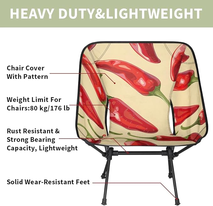 Honeybaby Folding Camping Chair Red Pepper Camping Chairs Lightweight Portable Chair Outdoor Foldable Chairs for Camping Travel Picnic Beach Hiking