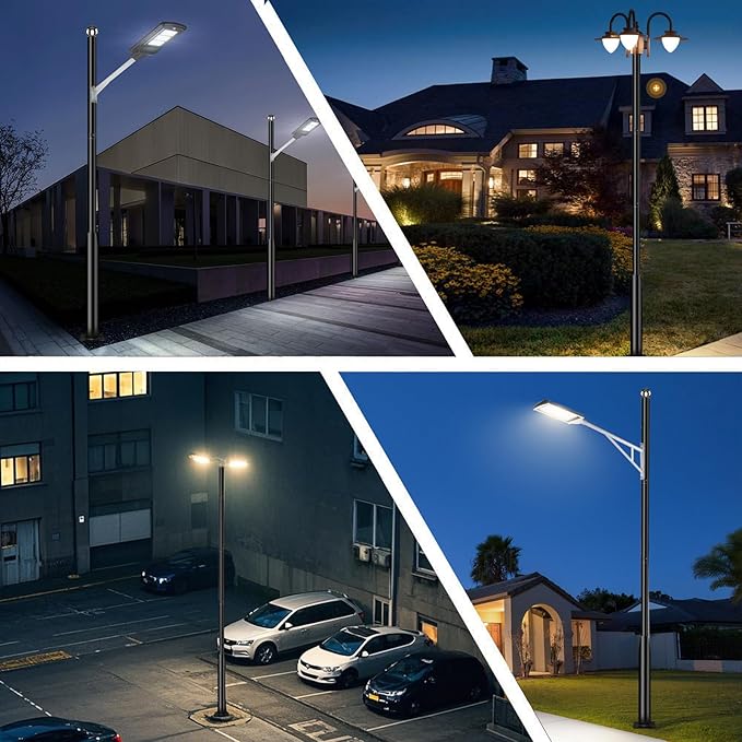 10Ft Tall Street Light Pole - Outdoor Metal Split Heavy Duty Street Lamp Post for Outside Large Solar Street Lights with Mounting Rebar Cage Base Accessory for Parking Backyard Patio Yard