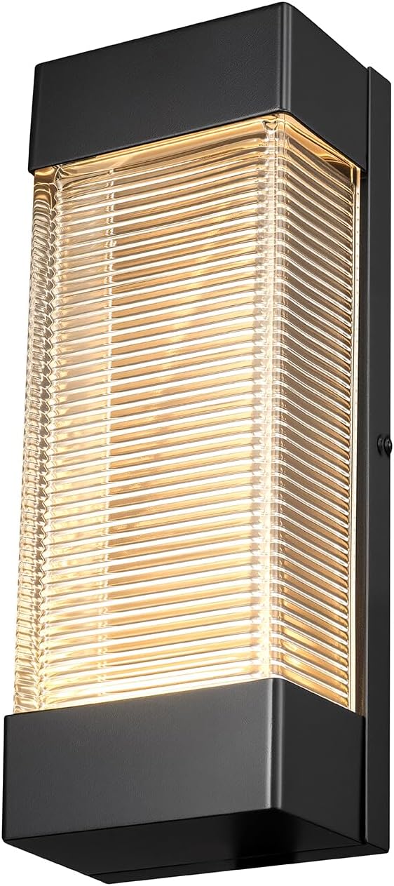 Globe Electric 16W LED Integrated Matte Black Outdoor Wall Sconce with Ribbed Glass