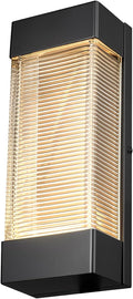 Globe Electric 16W LED Integrated Matte Black Outdoor Wall Sconce with Ribbed Glass