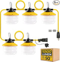 Outdoor Construction LED String Lights: 3 Prong 50FT 75w 10500lm ETL Certified Super Bright Temporary Lighting Hanging IP65 Waterproof Work Light for Attic Jobsite Garage