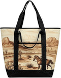 Insulated Shopping BagLarge Reusable Cooler Bags West Desert Cactus with Cowboys Riding Horses Printed Foldable Shopping BagTravel Waterproof Shoulder Bag