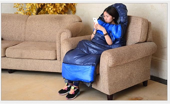 Sleeping Bags for Adults Cold Weather Sleeping Bag Camping Sleeping Bag Portable Camping Gear for Traveling Winter Sleeping Bags with Arm Ports for Outdoor Indoor (Blue L)