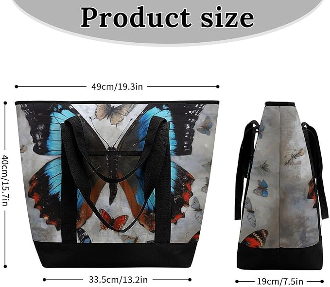 Insulated Shopping BagLarge Reusable Cooler Bags Butterfly Printed Foldable Shopping BagTravel Waterproof Shoulder Bag