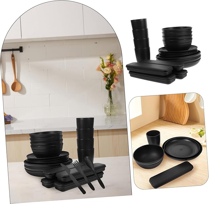 Garneck 4sets Cutlery with Storage Case Utensil for People Includes Forks Spoons and Bowls for Picnics and Outdoor Dining