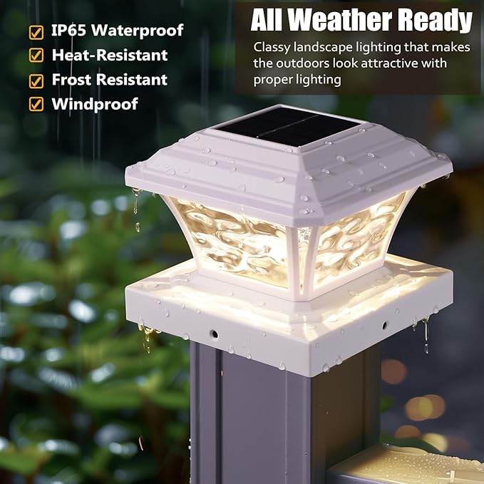 Solar Post Cap Lights Warm White/RGB Automatic Cycling/Fixed RGB Color 9 Colors to Choose 20 Lumens Fence Post Solar Lights for 3.6x3.6 4x4 4.5x4.5 5x5 Wooden/Vinyl Posts White 6 Pack