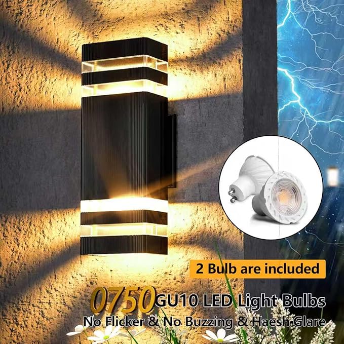 GEYANG Outdoor LED Wall Light: 14W 3000K Waterproof Aluminum Fixture with Bulb - Exterior Lighting for Yard and Fence - Front Door and Garden Light - Bright Outdoor Wall Lamp for Building - 6 Pack