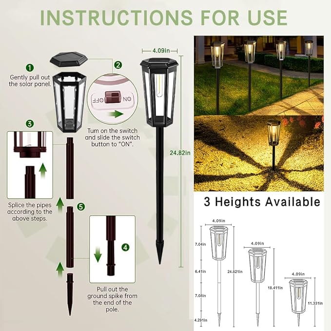 4 Pack Solar Pathway Lights Outdoor Waterproof (IP65) with 2-in-1 Lighting Modes Warm White LED for Yard Lawn Garden Patio &amp Landscape