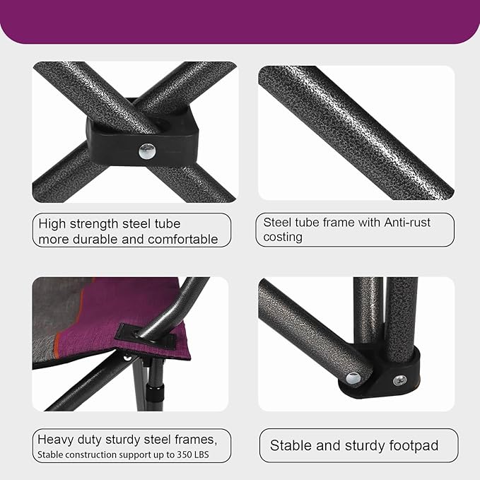 Northroad Oversized Portable Camping Chair Full Padded Outdoor Folding Chair Support 350 LBS Heavy Duty Lawn Chair with Cup Holder Cooler Bag Lumbar Support Head Pocket for Adult (Purple)