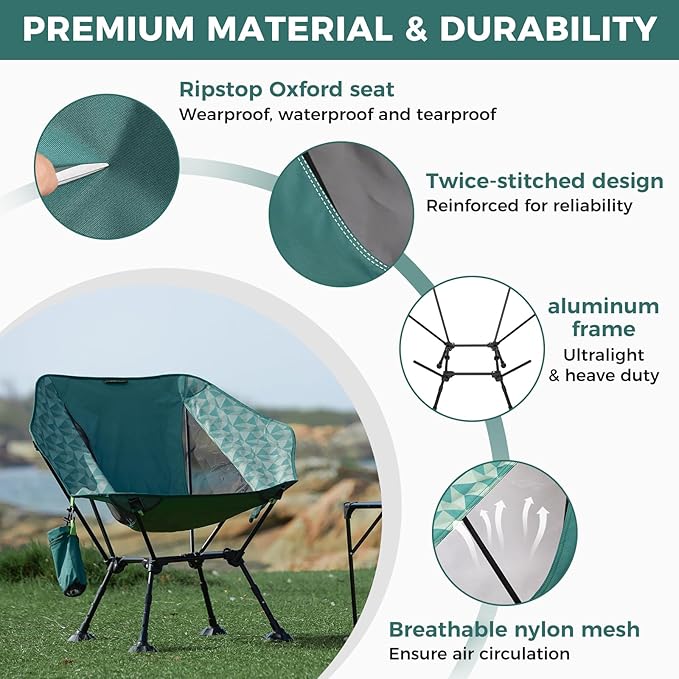 ATEPA UFO3.0 Backpacking Camping Chair Ultralight Extra Wide Comfortable Folding Chairs Heavy Duty Portable Hexagon Ergonomic Height Adjustable Seat with Anti-Sinking Feet for Hiking Outdoor