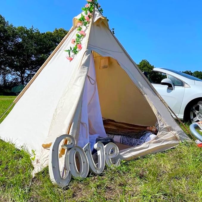 7ftx7ft x6.5ft Canvas Camping Pyramid Tipi Tent Adult Indian Teepee Tent for 1-2 Person for Outdoor Camping Or Exhibition