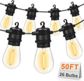 50FT LED Outdoor String Lights with 26 Shatterproof S14 Edison Bulbs (2 Spare) Dimmable Hanging Outdoor Lights for Backyard Porch 2700K Warm White