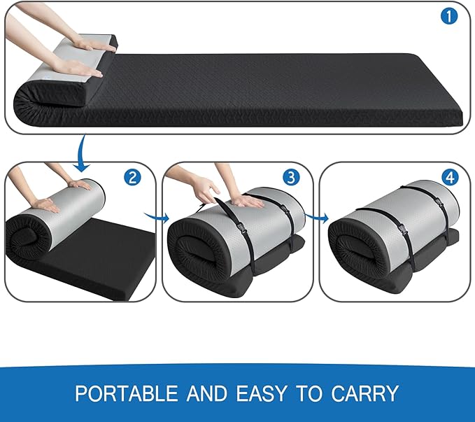 Memory Foam Camping Mattress Pad 3 Inch Thick Portable Sleeping Pad with Waterproof Cover Portable Roll Up Cot Mattress Pad Floor Mat for Travel Truck Bed Tent 72 x 24x 3