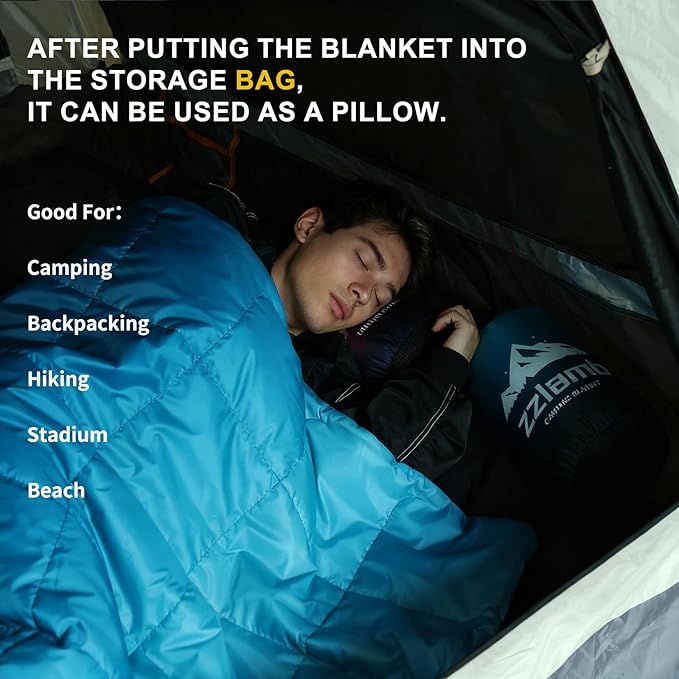 zzlamb Hooded Stadium BlanketWaterproof Outdoor Camping Blanket Polar FleeceWarm Windproof Portable for StadiumSportsPicnicBeachCarPets56x75in Lake Blue Fade