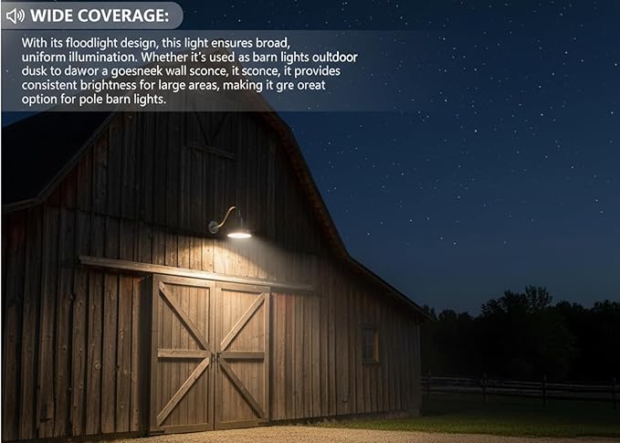 AGB101-10-AS8 GALVENIZE - Standard Barn Light with Gooseneck Arm | Outdoor LED Lights Classic Floodlight Design for Barn Lights Outdoor Durable Metal Construction Energy-Efficient