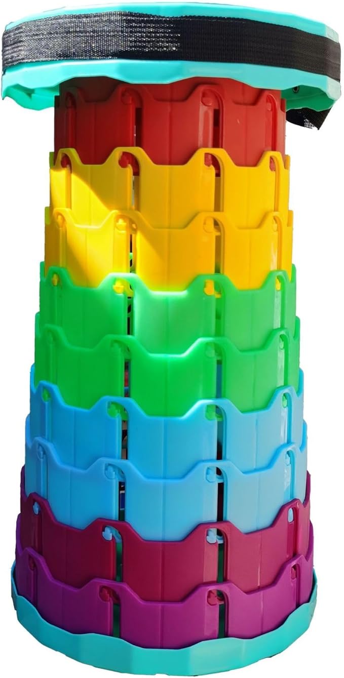 Retractable Folding Stool Rainbow Multi-Color Portable Telescoping Design Adjustable Height for Outdoor Travel Camping (red)