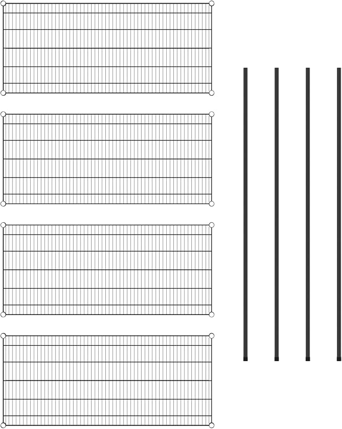 Commercial NSF Listed Black Epoxy Stationary Wire Shelving Kit 24 x 54 x 74 with 4 Shelves Perfect for Warehouse Walk-in Refrigerator Freezer Grocery Store Restaurant Dishroom