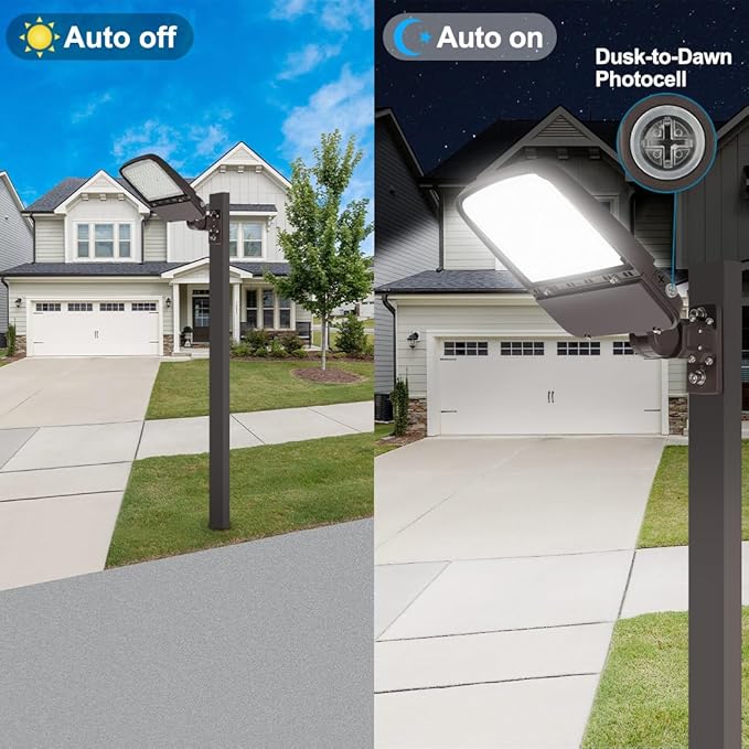 240W LED Parking Lot Light with Photocell Commercial Outdoor Pole Lights with Slip Fitter &amp Arm Mount in 1 36000LM 5000K 100-277V IP65 Dimmable 240W/200W/150W Power Selectable ETL