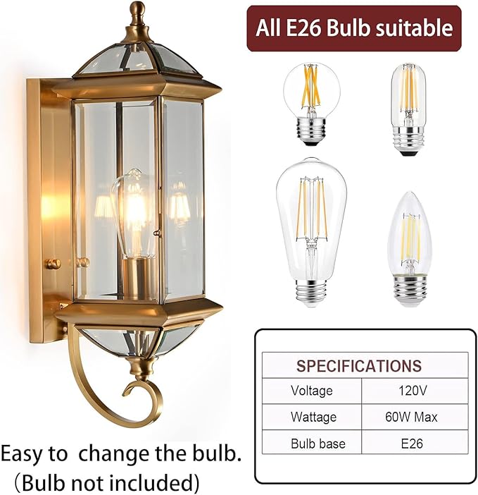 Large Outdoor Wall Lights 20Inch Copper Exterior Light Fixture Waterproof Wall Lantern Oil Rubbed Brass Porch Light Sconces for Porch &amp Patio Garage Entryway
