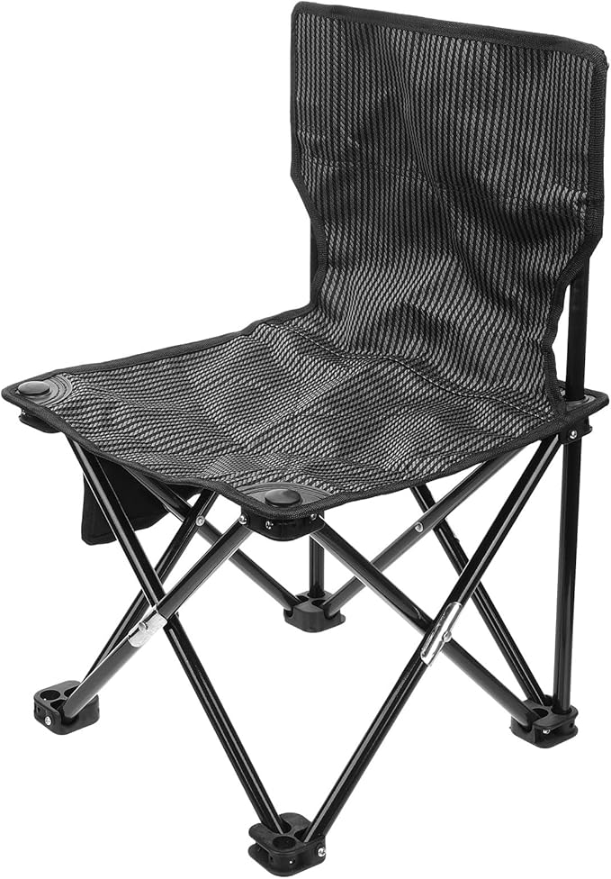 Healifty Portable Folding Camping Chair Small Gray Stripe Oxford Cloth with Carry Bag Lightweight Outdoor Fishing and Beach Seat for Hiking Garden Travel